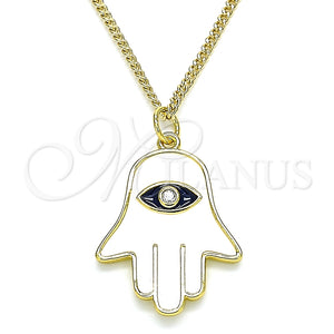 Collares con Dije 04.313.0031.20 Oro Laminado, Diseño de Mano de Dios, con Blanca Zirconia Cubica, Esmaltado Blanco, Tono Dorado (02 MM Thickness, 20 Inches Length)