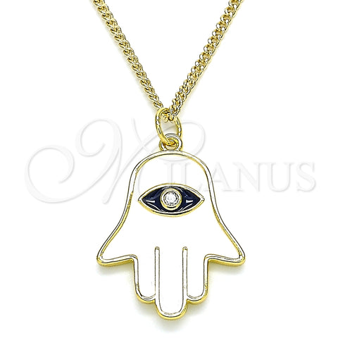 Collares con Dije 04.313.0031.20 Oro Laminado, Diseño de Mano de Dios, con Blanca Zirconia Cubica, Esmaltado Blanco, Tono Dorado (02 MM Thickness, 20 Inches Length)
