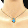 Collares con Dije 04.313.0032.18 Oro Laminado, Diseño de Mano de Dios, con Blanca Zirconia Cubica, Esmaltado Turquesa, Tono Dorado (02 MM Thickness, 18 Inches Length)