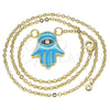 Collares con Dije 04.313.0032.18 Oro Laminado, Diseño de Mano de Dios, con Blanca Zirconia Cubica, Esmaltado Turquesa, Tono Dorado (02 MM Thickness, 18 Inches Length)