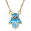 Collares con Dije 04.313.0032.18 Oro Laminado, Diseño de Mano de Dios, con Blanca Zirconia Cubica, Esmaltado Turquesa, Tono Dorado (02 MM Thickness, 18 Inches Length)