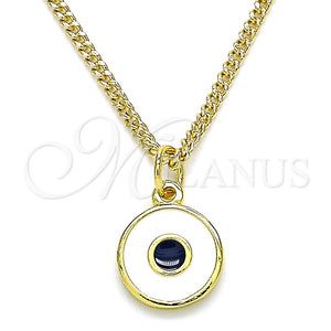 Collares con Dije 04.313.0033.20 Oro Laminado, Diseño de Ojo Griego, Esmaltado Blanco, Tono Dorado (02 MM Thickness, 20 Inches Length)