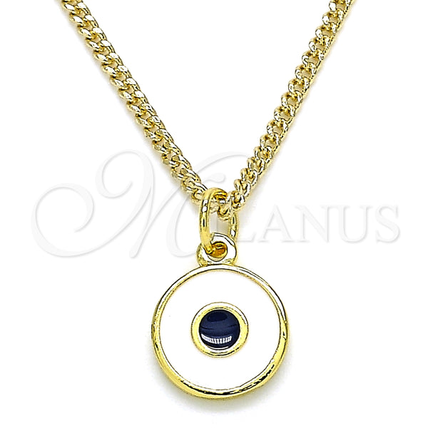 Collares con Dije 04.313.0033.20 Oro Laminado, Diseño de Ojo Griego, Esmaltado Blanco, Tono Dorado (02 MM Thickness, 20 Inches Length)