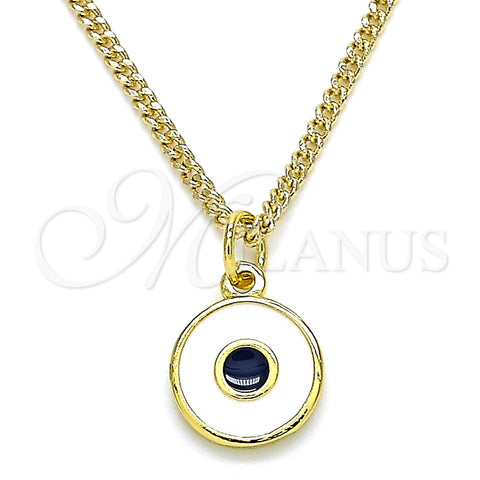 Collares con Dije 04.313.0033.20 Oro Laminado, Diseño de Ojo Griego, Esmaltado Blanco, Tono Dorado (02 MM Thickness, 20 Inches Length)