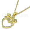 Collares con Dije 04.313.0036.20 Oro Laminado, Diseño de Corazón y Mama, con Blanca Micro Pave, Pulido, Tono Dorado (02 MM Thickness, 20 Inches Length)
