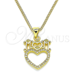 Collares con Dije 04.313.0036.20 Oro Laminado, Diseño de Corazón y Mama, con Blanca Micro Pave, Pulido, Tono Dorado (02 MM Thickness, 20 Inches Length)