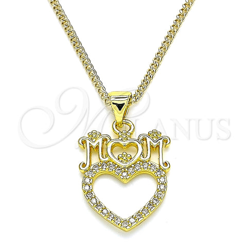 Collares con Dije 04.313.0036.20 Oro Laminado, Diseño de Corazón y Mama, con Blanca Micro Pave, Pulido, Tono Dorado (02 MM Thickness, 20 Inches Length)
