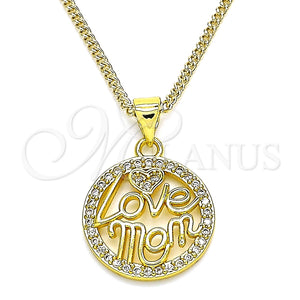 Collares con Dije 04.313.0037.20 Oro Laminado, Diseño de Amor y Mama, con Blanca Micro Pave, Pulido, Tono Dorado (02 MM Thickness, 20 Inches Length)