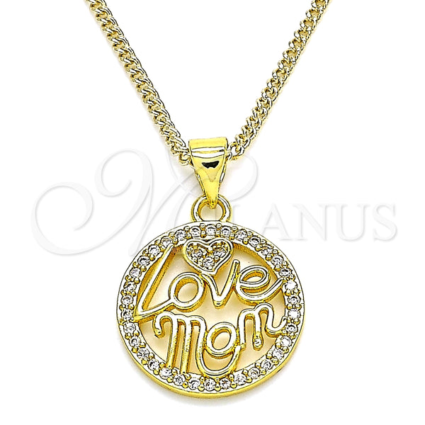 Collares con Dije 04.313.0037.20 Oro Laminado, Diseño de Amor y Mama, con Blanca Micro Pave, Pulido, Tono Dorado (02 MM Thickness, 20 Inches Length)