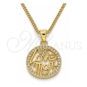 Collares con Dije 04.313.0037.20 Oro Laminado, Diseño de Amor y Mama, con Blanca Micro Pave, Pulido, Tono Dorado (02 MM Thickness, 20 Inches Length)