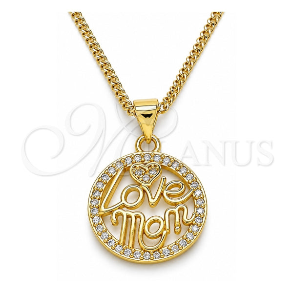 Collares con Dije 04.313.0037.20 Oro Laminado, Diseño de Amor y Mama, con Blanca Micro Pave, Pulido, Tono Dorado (02 MM Thickness, 20 Inches Length)