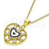 Collares con Dije 04.313.0040.20 Oro Laminado, Diseño de Corazón y Baguette, con Blanca Zirconia Cubica, Esmaltado Negro, Tono Dorado (02 MM Thickness, 20 Inches Length)