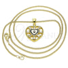 Collares con Dije 04.313.0040.20 Oro Laminado, Diseño de Corazón y Baguette, con Blanca Zirconia Cubica, Esmaltado Negro, Tono Dorado (02 MM Thickness, 20 Inches Length)