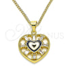 Collares con Dije 04.313.0040.20 Oro Laminado, Diseño de Corazón y Baguette, con Blanca Zirconia Cubica, Esmaltado Negro, Tono Dorado (02 MM Thickness, 20 Inches Length)