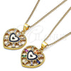 Collares con Dije 04.313.0040.20 Oro Laminado, Diseño de Corazón y Baguette, con Blanca Zirconia Cubica, Esmaltado Negro, Tono Dorado (02 MM Thickness, 20 Inches Length)
