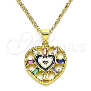 Collares con Dije 04.313.0040.1.20 Oro Laminado, Diseño de Corazón y Baguette, con Multicolor Zirconia Cubica, Esmaltado Negro, Tono Dorado (02 MM Thickness, 20 Inches Length)