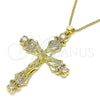 Collares con Dije 04.313.0042.20 Oro Laminado, Diseño de Crucifijo y Corazón, con Blanca Zirconia Cubica and Blanca Micro Pave, Pulido, Tono Dorado (02 MM Thickness, 20 Inches Length)