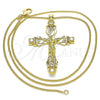 Collares con Dije 04.313.0042.20 Oro Laminado, Diseño de Crucifijo y Corazón, con Blanca Zirconia Cubica and Blanca Micro Pave, Pulido, Tono Dorado (02 MM Thickness, 20 Inches Length)