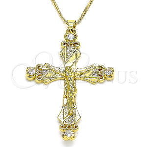 Collares con Dije 04.313.0042.20 Oro Laminado, Diseño de Crucifijo y Corazón, con Blanca Zirconia Cubica and Blanca Micro Pave, Pulido, Tono Dorado (02 MM Thickness, 20 Inches Length)