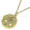 Collares con Dije 04.313.0048.20 Oro Laminado, Diseño de Mano de Dios, con Multicolor Micro Pave, Pulido, Tono Dorado (02 MM Thickness, 20 Inches Length)