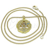 Collares con Dije 04.313.0048.20 Oro Laminado, Diseño de Mano de Dios, con Multicolor Micro Pave, Pulido, Tono Dorado (02 MM Thickness, 20 Inches Length)
