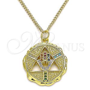 Collares con Dije 04.313.0048.20 Oro Laminado, Diseño de Mano de Dios, con Multicolor Micro Pave, Pulido, Tono Dorado (02 MM Thickness, 20 Inches Length)