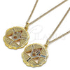 Collares con Dije 04.313.0048.20 Oro Laminado, Diseño de Mano de Dios, con Multicolor Micro Pave, Pulido, Tono Dorado (02 MM Thickness, 20 Inches Length)