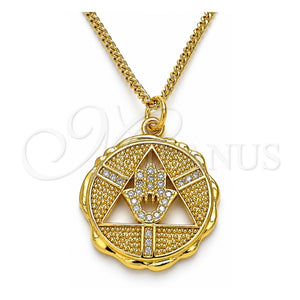 Collares con Dije 04.313.0048.1.20 Oro Laminado, Diseño de Mano de Dios y Judaica, con Micro Pave Blanca, Pulido, Tono Dorado (Grosor 02 MM, 20 Pulgadas de Largo)