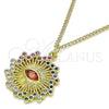 Collares con Dije 04.313.0049.20 Oro Laminado, Diseño de Ojo Griego, con Multicolor Micro Pave and Granate Zirconia Cubica, Pulido, Tono Dorado (02 MM Thickness, 20 Inches Length)