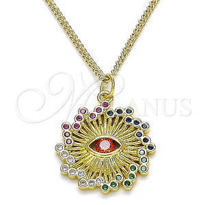 Collares con Dije 04.313.0049.20 Oro Laminado, Diseño de Ojo Griego, con Multicolor Micro Pave and Granate Zirconia Cubica, Pulido, Tono Dorado (02 MM Thickness, 20 Inches Length)