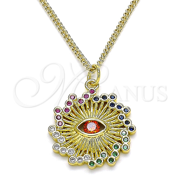 Collares con Dije 04.313.0049.20 Oro Laminado, Diseño de Ojo Griego, con Multicolor Micro Pave and Granate Zirconia Cubica, Pulido, Tono Dorado (02 MM Thickness, 20 Inches Length)