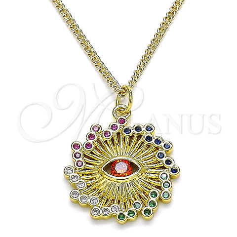 Collares con Dije 04.313.0049.20 Oro Laminado, Diseño de Ojo Griego, con Multicolor Micro Pave and Granate Zirconia Cubica, Pulido, Tono Dorado (02 MM Thickness, 20 Inches Length)