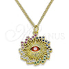 Collares con Dije 04.313.0049.20 Oro Laminado, Diseño de Ojo Griego, con Multicolor Micro Pave and Granate Zirconia Cubica, Pulido, Tono Dorado (02 MM Thickness, 20 Inches Length)