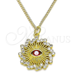 Collares con Dije 04.313.0049.1.20 Oro Laminado, Diseño de Ojo Griego, con Blanca Micro Pave and Granate Zirconia Cubica, Pulido, Tono Dorado (02 MM Thickness, 20 Inches Length)