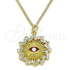 Collares con Dije 04.313.0049.1.20 Oro Laminado, Diseño de Ojo Griego, con Blanca Micro Pave and Granate Zirconia Cubica, Pulido, Tono Dorado (02 MM Thickness, 20 Inches Length)