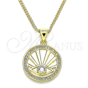 Collares con Dije 04.313.0052.20 Oro Laminado, Diseño de Ojo Griego, con Blanca Zirconia Cubica and Blanca Micro Pave, Pulido, Tono Dorado (02 MM Thickness, 20 Inches Length)