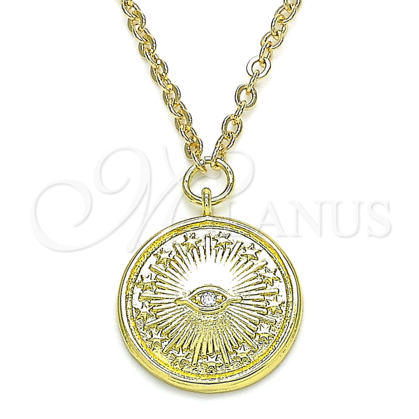 Collares con Dije 04.313.0053.18 Oro Laminado, Diseño de Ojo Griego y Estrella, con Blanca Micro Pave, Pulido, Tono Dorado (02 MM Thickness, 18 Inches Length)