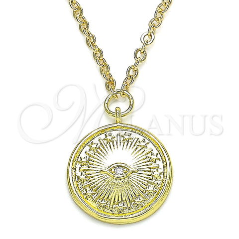 Collares con Dije 04.313.0053.18 Oro Laminado, Diseño de Ojo Griego y Estrella, con Blanca Micro Pave, Pulido, Tono Dorado (02 MM Thickness, 18 Inches Length)