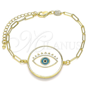Pulsera Elegante 03.313.0039.07 Oro Laminado, Diseño de Ojo Griego, Esmaltado Blanco, Tono Dorado (03 MM Thickness, 7 Inches Length)