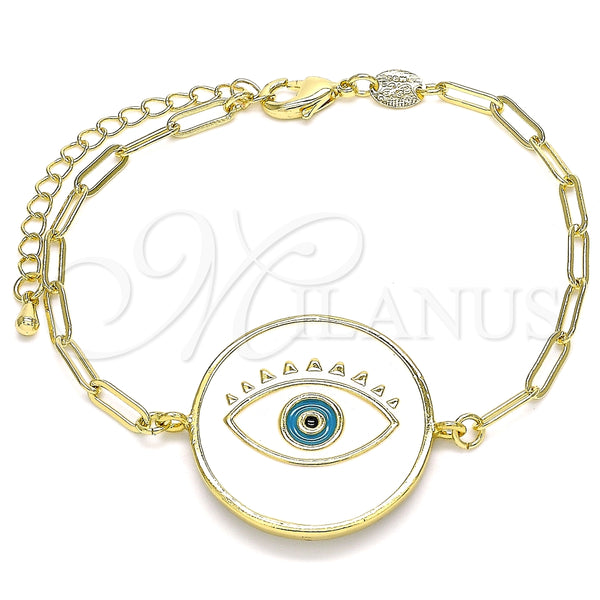 Pulsera Elegante 03.313.0039.07 Oro Laminado, Diseño de Ojo Griego, Esmaltado Blanco, Tono Dorado (03 MM Thickness, 7 Inches Length)