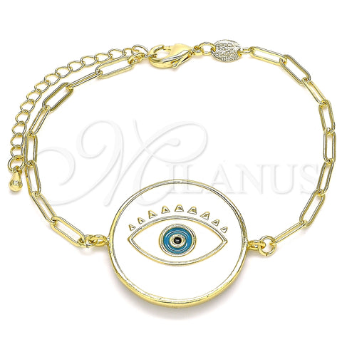 Pulsera Elegante 03.313.0039.07 Oro Laminado, Diseño de Ojo Griego, Esmaltado Blanco, Tono Dorado (03 MM Thickness, 7 Inches Length)