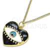 Collares con Dije 04.313.0058.20 Oro Laminado, Diseño de Ojo Griego y Corazón, Esmaltado Negro, Tono Dorado (02 MM Thickness, 20 Inches Length)