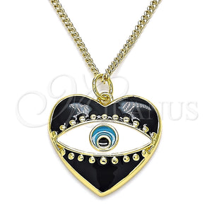 Collares con Dije 04.313.0058.20 Oro Laminado, Diseño de Ojo Griego y Corazón, Esmaltado Negro, Tono Dorado (02 MM Thickness, 20 Inches Length)