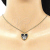 Collares con Dije 04.313.0062.20 Oro Laminado, Diseño de Ojo Griego y Corazón, Esmaltado Negro, Tono Dorado (02 MM Thickness, 20 Inches Length)