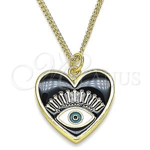 Collares con Dije 04.313.0062.20 Oro Laminado, Diseño de Ojo Griego y Corazón, Esmaltado Negro, Tono Dorado (02 MM Thickness, 20 Inches Length)