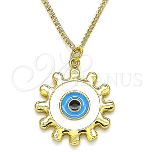 Collares con Dije 04.313.0063.20 Oro Laminado, Diseño de Ojo Griego y Sol, Esmaltado Blanco, Tono Dorado (02 MM Thickness, 20 Inches Length)