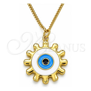 Collares con Dije 04.313.0063.20 Oro Laminado, Diseño de Ojo Griego y Sol, Esmaltado Blanco, Tono Dorado (02 MM Thickness, 20 Inches Length)