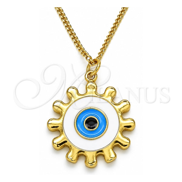 Collares con Dije 04.313.0063.20 Oro Laminado, Diseño de Ojo Griego y Sol, Esmaltado Blanco, Tono Dorado (02 MM Thickness, 20 Inches Length)