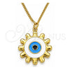 Collares con Dije 04.313.0063.20 Oro Laminado, Diseño de Ojo Griego y Sol, Esmaltado Blanco, Tono Dorado (02 MM Thickness, 20 Inches Length)