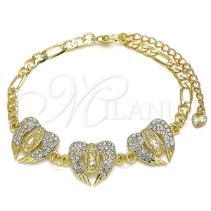 Pulsera Elegante 03.380.0033.07 Oro Laminado, Diseño de Guadalupe, con Blanca Cristal, Pulido, Tono Dorado (04 MM Thickness, 7 Inches Length)